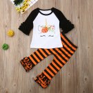 NEW Unicorn Pumpkin 3/4 Sleeve Shirt Ruffle Leggings Halloween Outfit Set