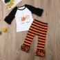 NEW Unicorn Pumpkin 3/4 Sleeve Shirt Ruffle Leggings Halloween Outfit Set