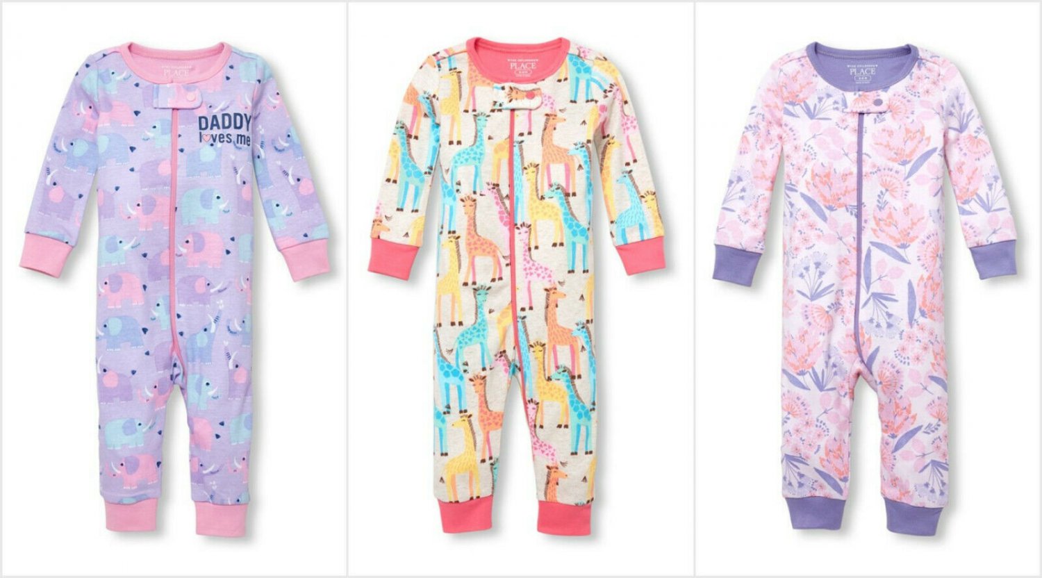 NWT The Childrens Place Giraffe Elephant Girls Stretchie Romper Sleeper Pajamas