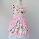 NEW Boutique Native American Woodland Animals Pink Sleeveless Ruffle Lace Dress