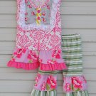 NEW Boutique Girls Pink Floral Tunic & Green Ruffle Leggings Outfit Set
