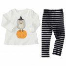 NWT Mud Pie Baby Girls Halloween Owl Pumpkin Applique Tunic & Legging Set