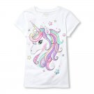 NWT The Childrens Place Unicorn Rainbow Sparkle White Girls Short Sleeve Shirt