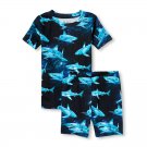 NWT The Childrens Place Sharks Boys Black Short Sleeve Cotton Pajamas Set