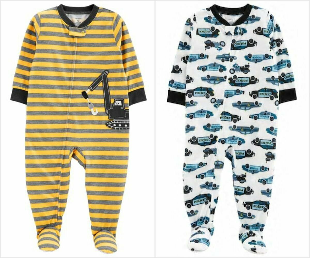 NWT Carters Construction Police Toddler Boys Footed Jersey Pajamas Sleeper