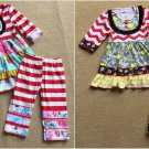 NEW Boutique Girls Striped Chevron Floral Ruffle Tunic Dress Leggings Outfit Set