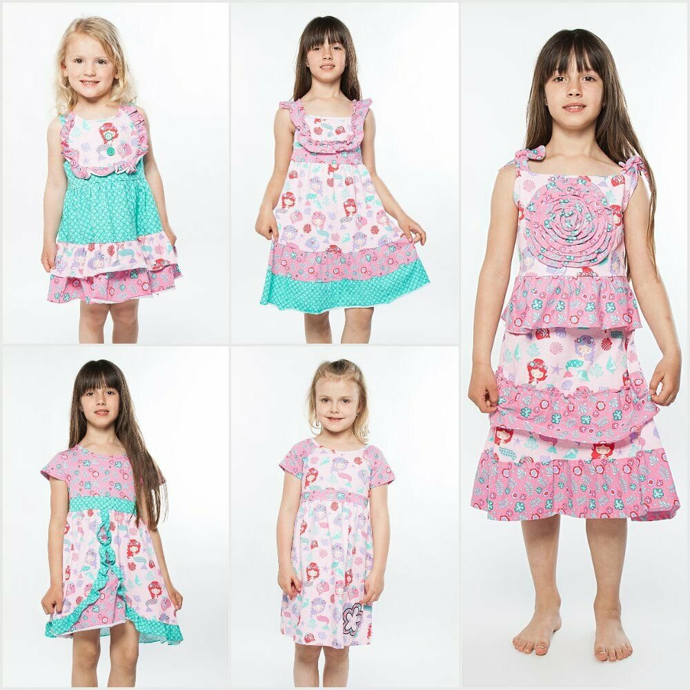 NWT Jelly The Pug Mermaid Pink Bri Alex Tina Priscilla Rosette Girl Ruffle Dress