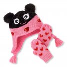 NWT The Childrens Place Girls Ladybug Hearts Pink Hat & Mittens Set Valentines