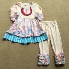 NEW Boutique Girls Pink Floral Ruffle Tunic Dress & Leggings Outfit Set
