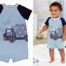 NWT Mud Pie Truck Baby Boys Short Sleeve Blue Romper Jumpsuit Shortall