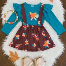 NEW Boutique Girls Pumpkin Long Sleeve Ruffle Shirt Suspender Skirt Oufit