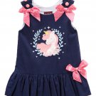NEW Lil Cactus Unicorn Girls Blue Corduroy Bow-Accent Ruffle Dress 2T 3T 4T