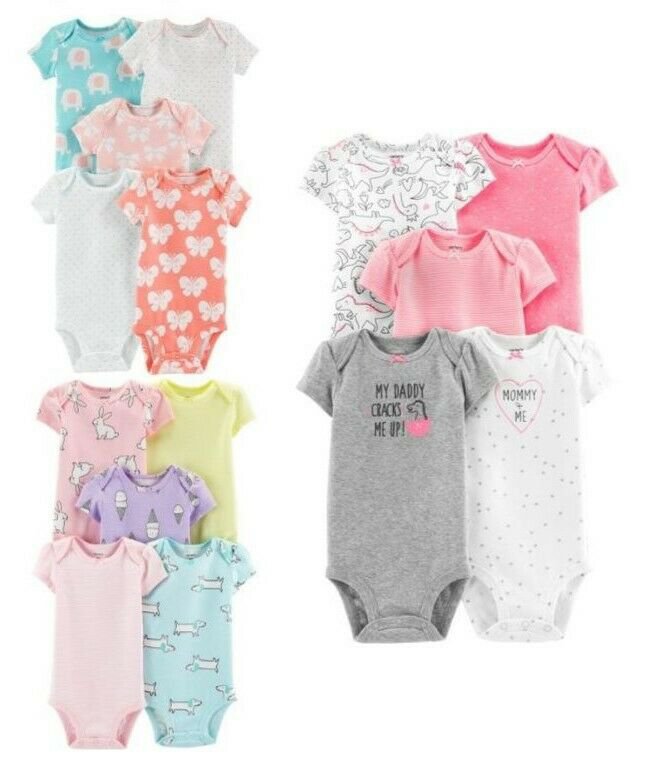 NWT Carter's Dinosaur Bunny Elephant Baby Girls Short Sleeve Bodysuit 5-Pack