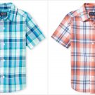 NWT The Childrens Place Boys Blue Orange Plaid Poplin Button-Down Shirt