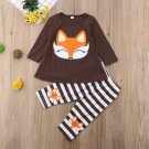 NWT Fox Girls Brown Long Sleeve Tunic Shirt Striped Leggings Outfit Set