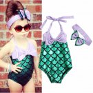 NWT Girls Mermaid Shimmer Green Swimsuit Bathing Suit Headband Outfit Set