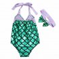 NWT Girls Mermaid Shimmer Green Swimsuit Bathing Suit Headband Outfit Set