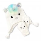 NWT The Childrens Place Girl Unicorn White Shimmery Hat & Mittens Set