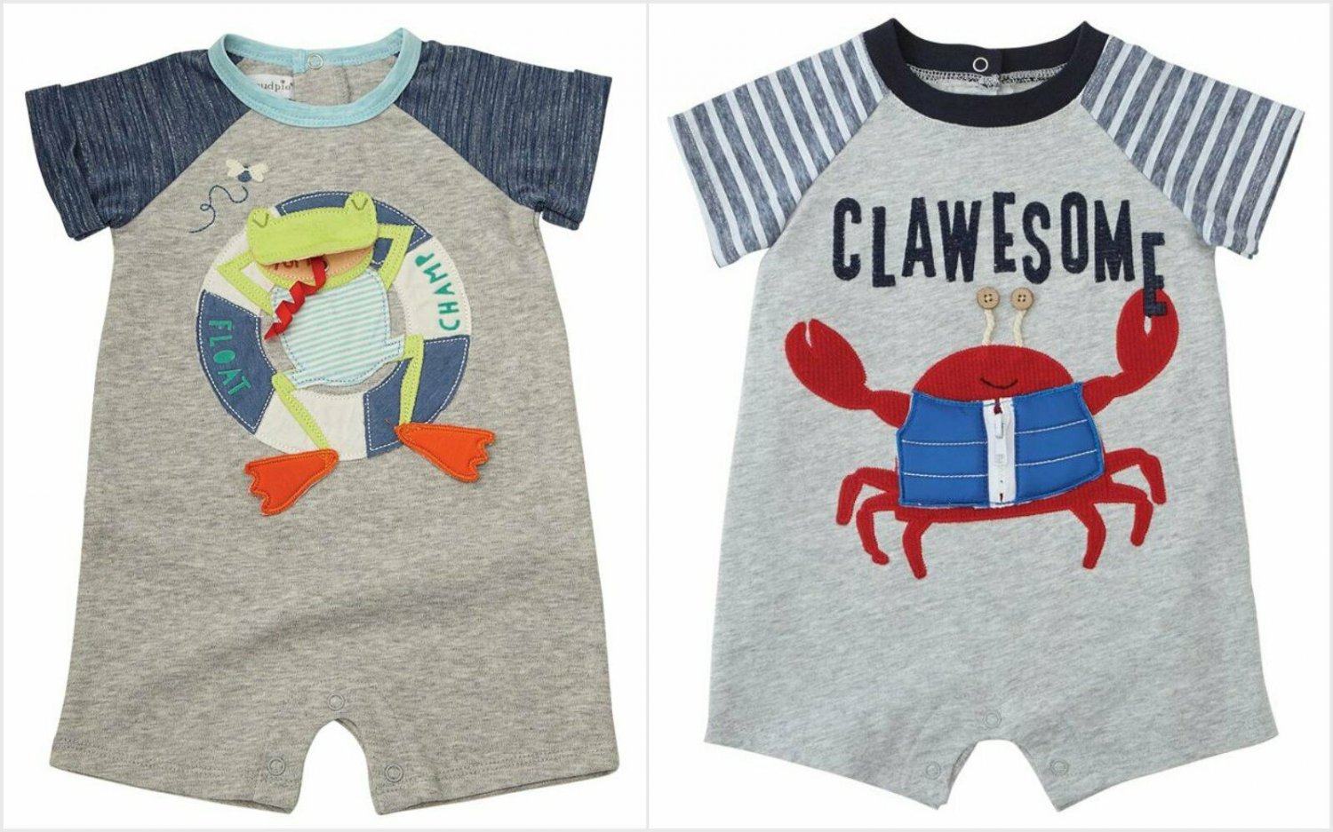 NWT Mud Pie Sail Away Clawesome Crab Zipper Pool Frog Baby Boys Romper Shortall