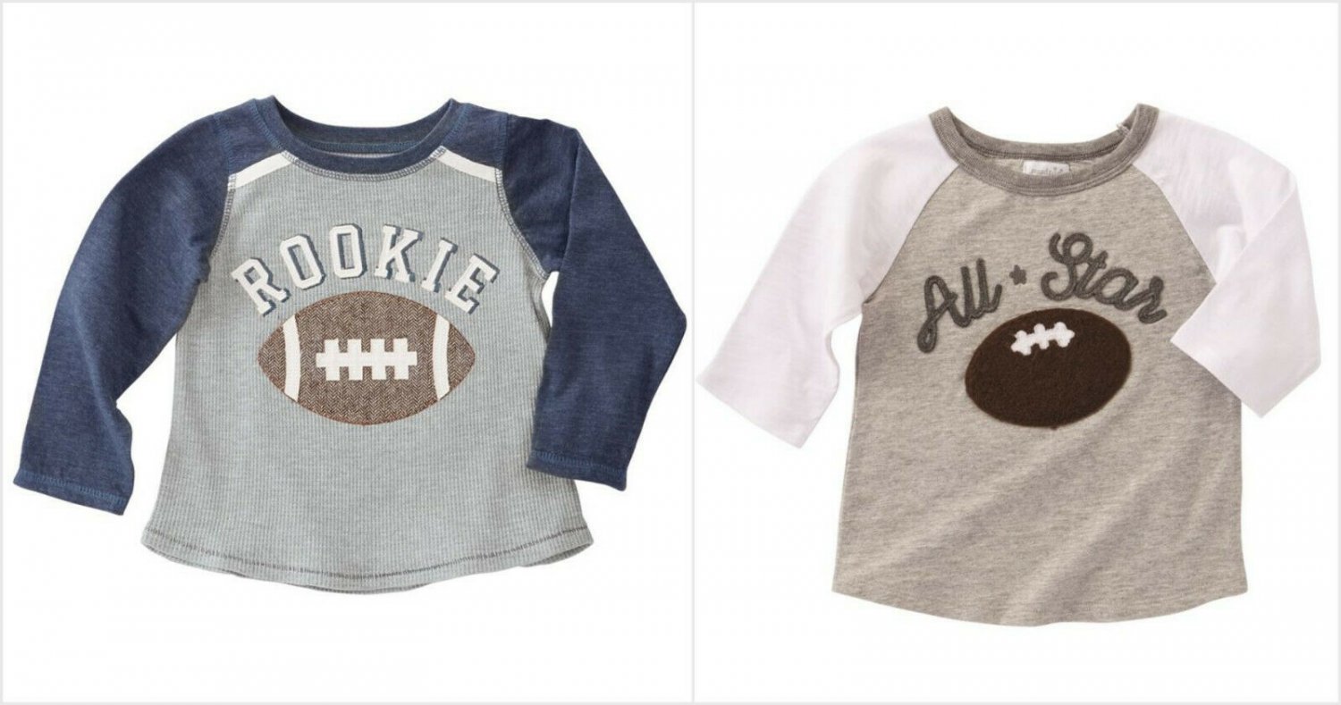 NWT Mud Pie Rookie All Star Football Applique Boys Gray Long Sleeve Shirt
