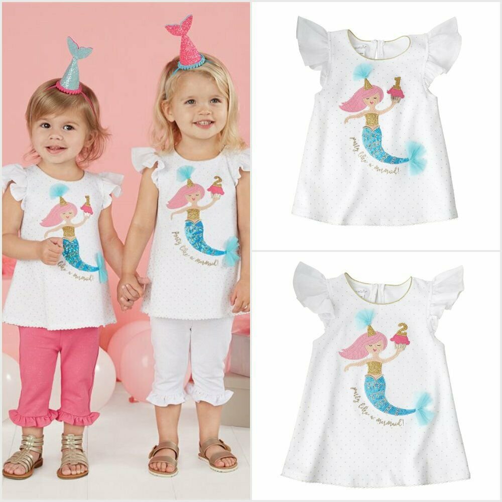 NWT Mud Pie Party Like a Mermaid 1st 2nd Birthday Girls White Tunic Shirt