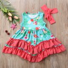 NWT Flamingo Girls Green Sleeveless Ruffle Dress & Headband 18 M 2T 3T 4T 5T