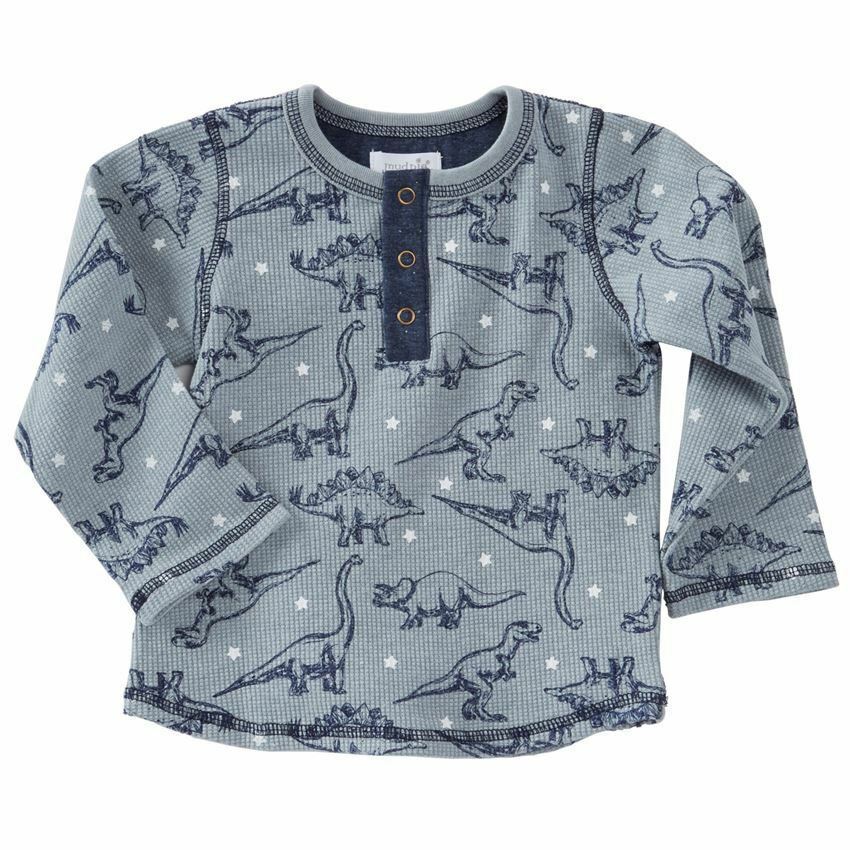 NWT Mud Pie Dinosaur Boys Gray Henley Thermal Shirt 2T/3T 4T/5T