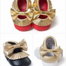 NEW Romirus Girls Gold Bow Tassel Fringe Leather Moccasins Crib Shoes Christmas