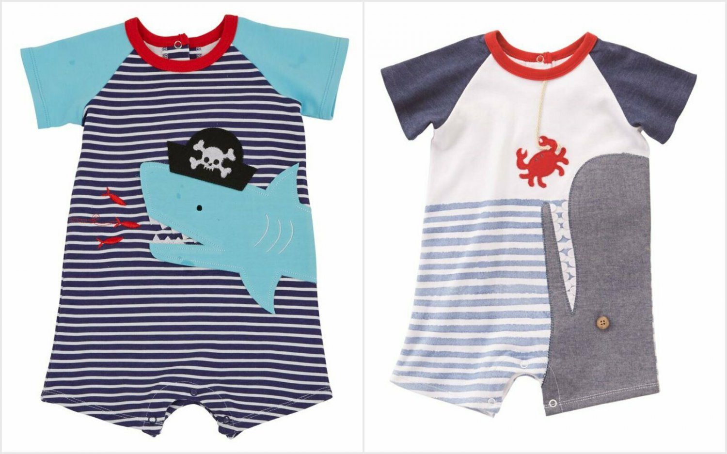 NWT Mud Pie Pirate Shark Whale Baby Boys Blue Striped Romper Jumpsuit Shortall