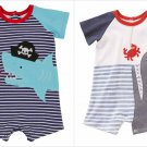 NWT Mud Pie Pirate Shark Whale Baby Boys Blue Striped Romper Jumpsuit Shortall