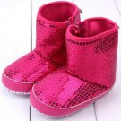 NEW Baby Girls Pink Sequin Boots Soft Sole Crib Shoes 0-6 6-12 12-18 M