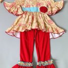 NEW Boutique Girls Floral Beige Tunic Dress Red Ruffle Leggings Outfit