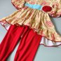 NEW Boutique Girls Floral Beige Tunic Dress Red Ruffle Leggings Outfit
