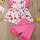 NWT Flamingo Girls Pink Short Sleeve Tunic Shirt Ruffle Shorts Outfit Set