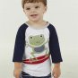 NWT Mud Pie Marco Polo Surfing Frog Boys Blue Raglan Shirt 2T/3T 4T/5T
