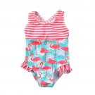 NEW Girls Blue Flamingo Striped Ruffle Swimsuit Bathing Suit 2T 3T 4T 5T 6