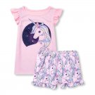 NWT The Childrens Place Unicorn Girls Pink Flutter Sleeve Pajamas Set
