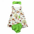 NWT Baby Girls Woodland Animals Sleeveless Dress Bloomers Headband Outfit Set