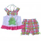 NEW Boutique Baby Girls Frog Swing Top Plaid Shorts Outfit Set 9 12 18 24 M