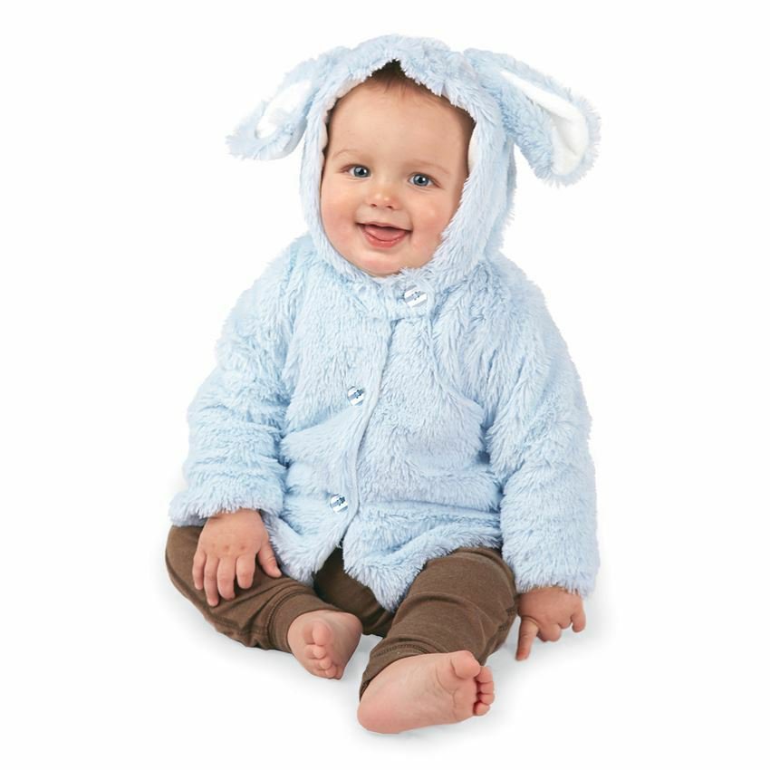 NWT Mud Pie Plush Puppy Baby Boys Blue Hooded Jacket Coat 0-6 Months