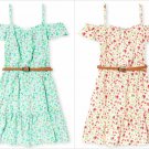 NWT The Childrens Place Girls Floral Blue Pink Woven Off Shoulder Dress