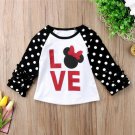 NEW Minnie Mouse Love Girls White Black 3/4 Ruffle Sleeve Shirt Valentines Day