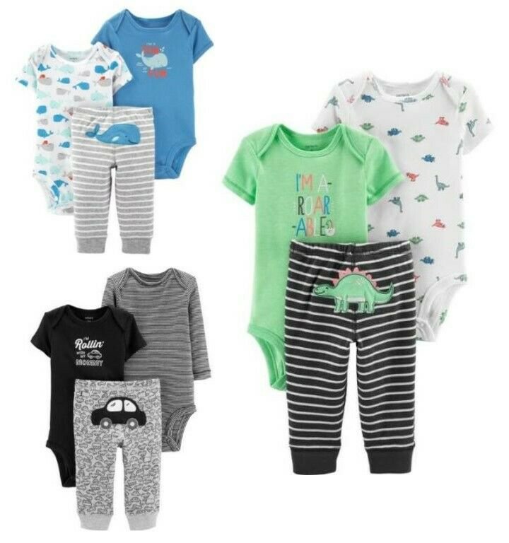 NWT Carters Boys Dinosaur Car Whale Bodysuit Pants Little Character Outfit Set
