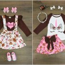NEW Boutique Unicorn Football Supspender Skirt Long Sleeve Shirt Girl Outfit Set