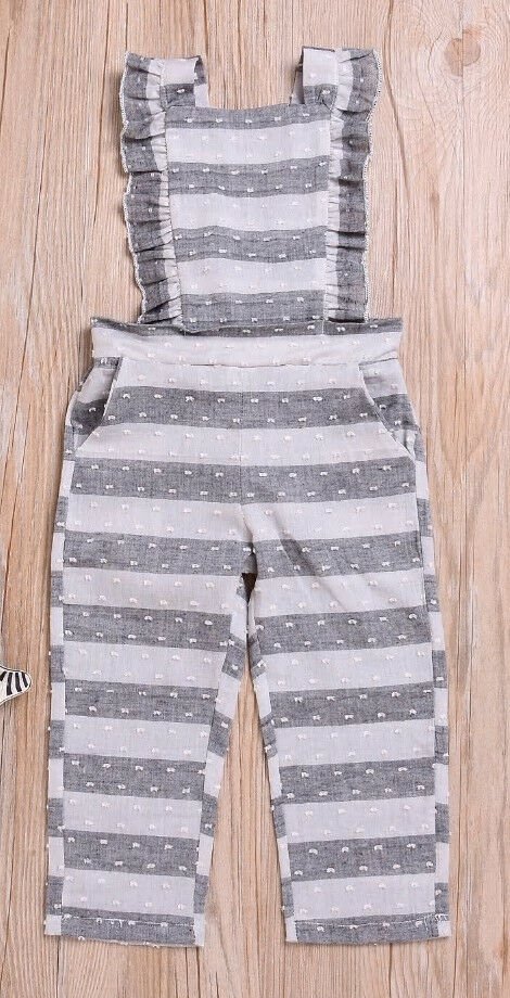 NWT Girls Striped Gray Ruffle Overalls Romper Jumpsuit 2T 3T 4T 5