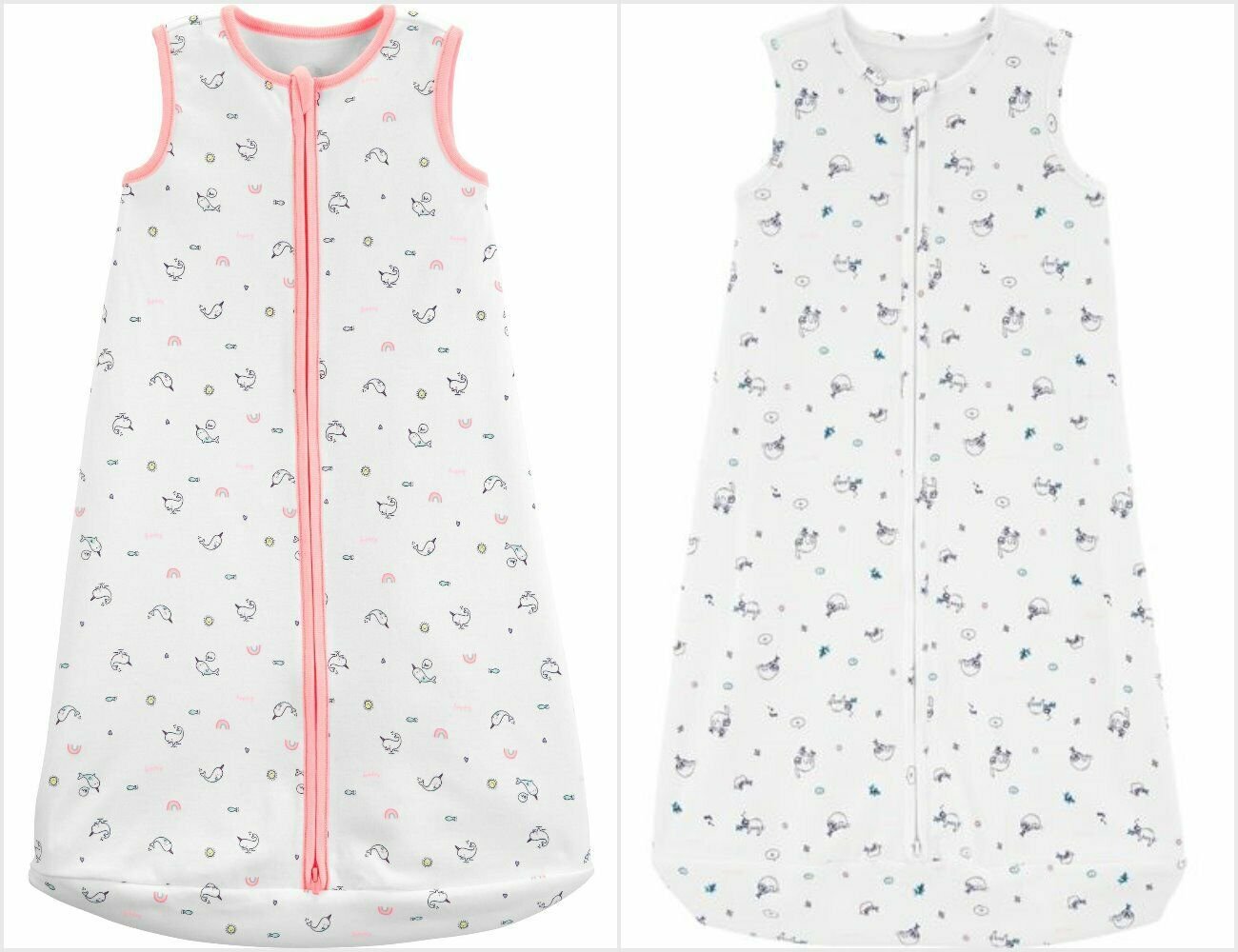 NWT Carters Sloth Narwhal Baby Boy Girl Sleeveless Cotton Sleep Sack Bag
