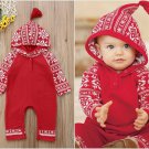 `NEW Baby Boys Red Fair Isle Hooded Long Sleeve Romper Jumpsuit