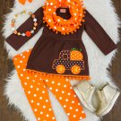 NEW Boutique Girls Pumpkin Truck Tunic Dress Leggings & Scarf Outfit Set