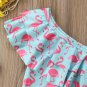 NEW Girls Blue Flamingo Ruffle One Shoulder Swimsuit Bathing Suit 2T 3T 4T 5T