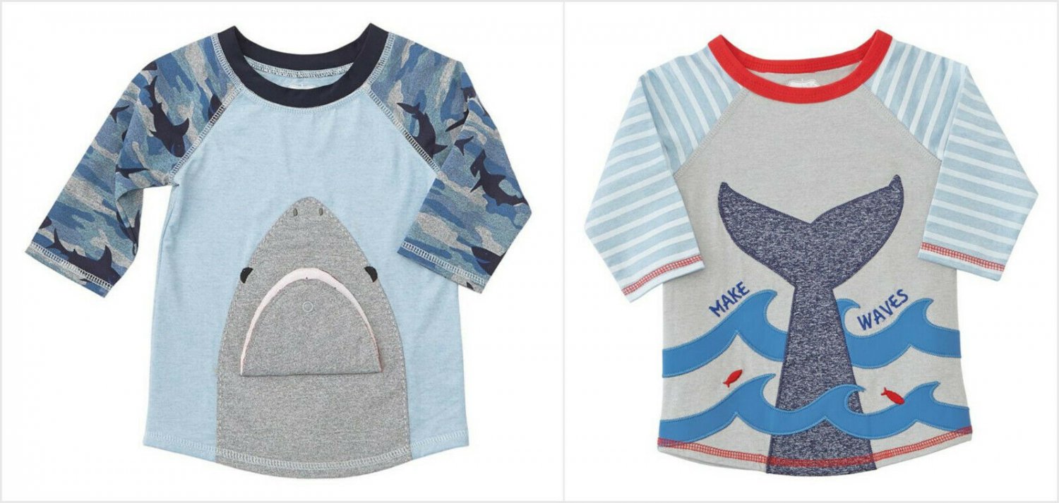 NWT Mud Pie Sail Away Whale Shark Tank Collection Boys Rashguard Swim Shirt